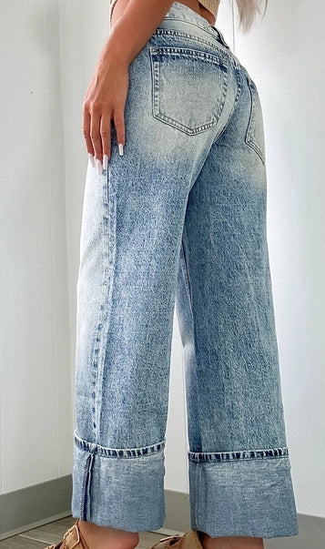 Beth's Wide Leg Cuffed Jeans