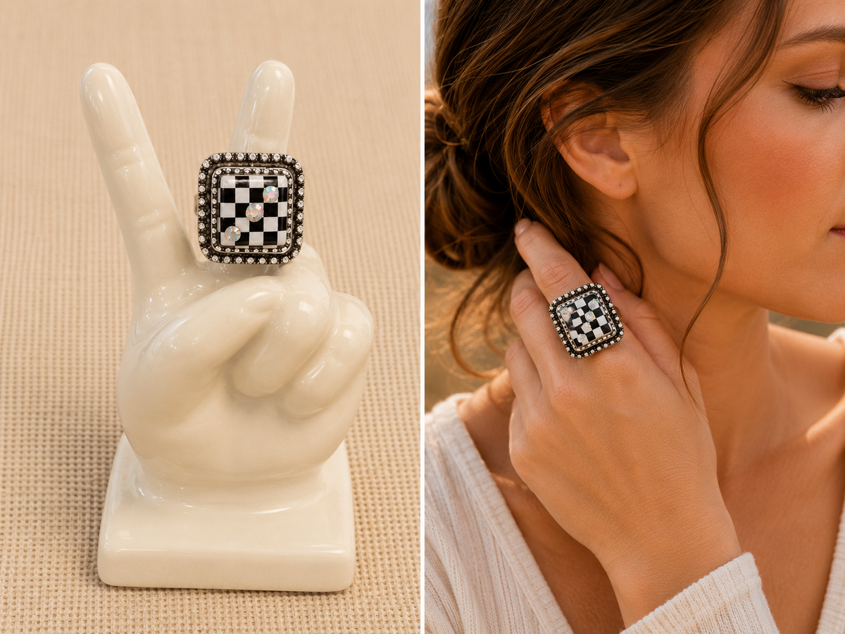Checkered Board Adjustable Ring
