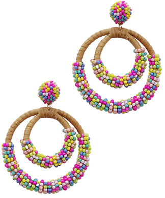 Rattan & Bead Circle Earrings