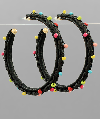 Raffia Wrapped Bead Hoops