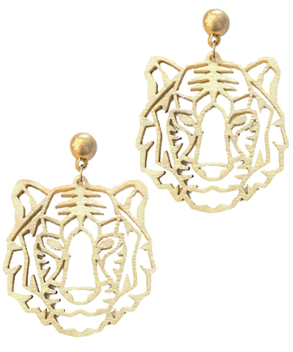 Wood Filigree Tiger Earrings