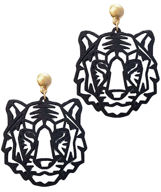 Wood Filigree Tiger Earrings