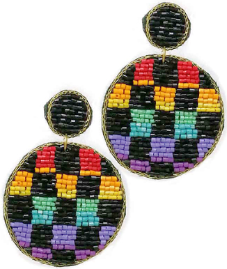 Beaded Checker Board Earrings