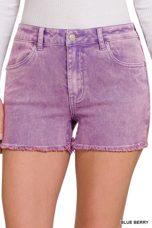 Blueberry Denim Frayed Shorts
