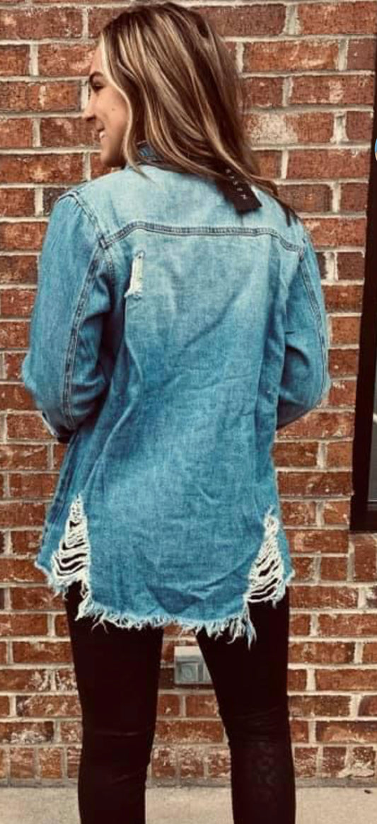 Diamond Denim Distressed Shacket