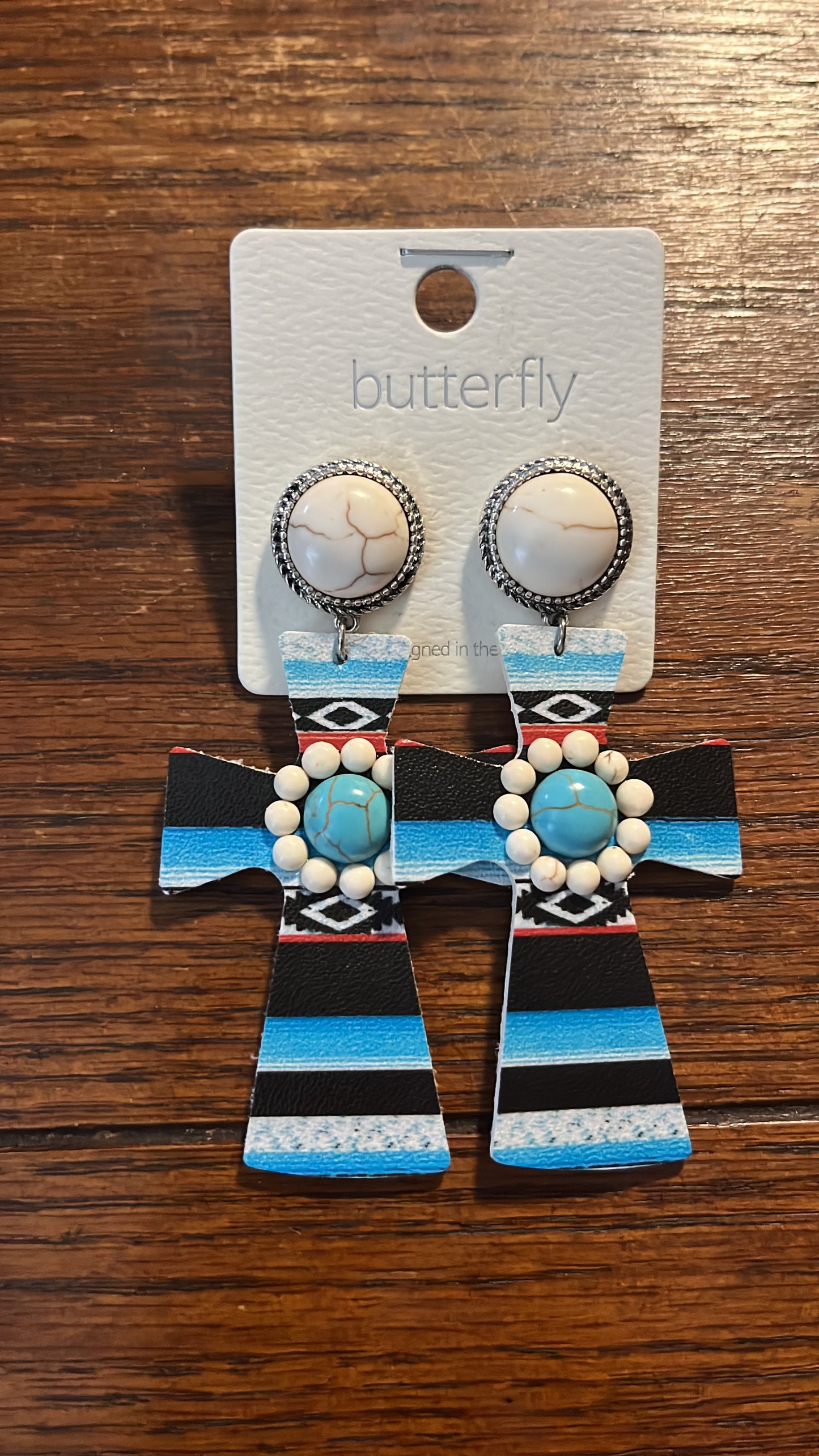 Aztec Stone Cross Earrings