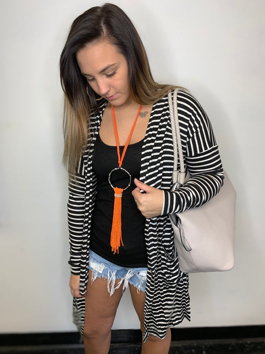 TTT Black and White Long Sleeve Pocketed Cardi