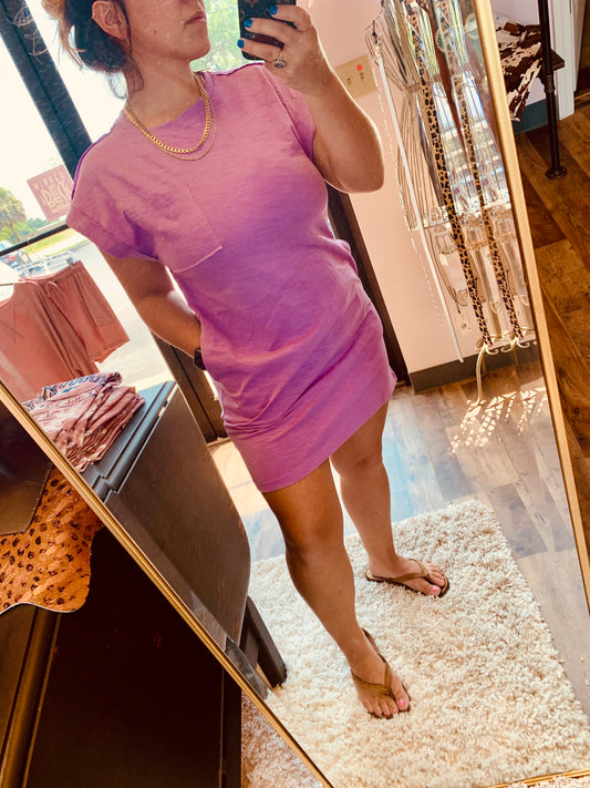 Lovely in Lavender Pocketed T-Shirt Dress