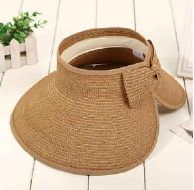 Summer Foldable Straw Sun Visor w/ Bowtie