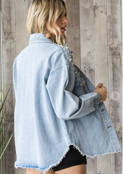 Pearl & Rhinestones Denim Shacket