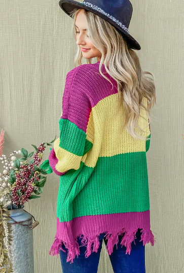 Mardi Gras Color Block Sweater