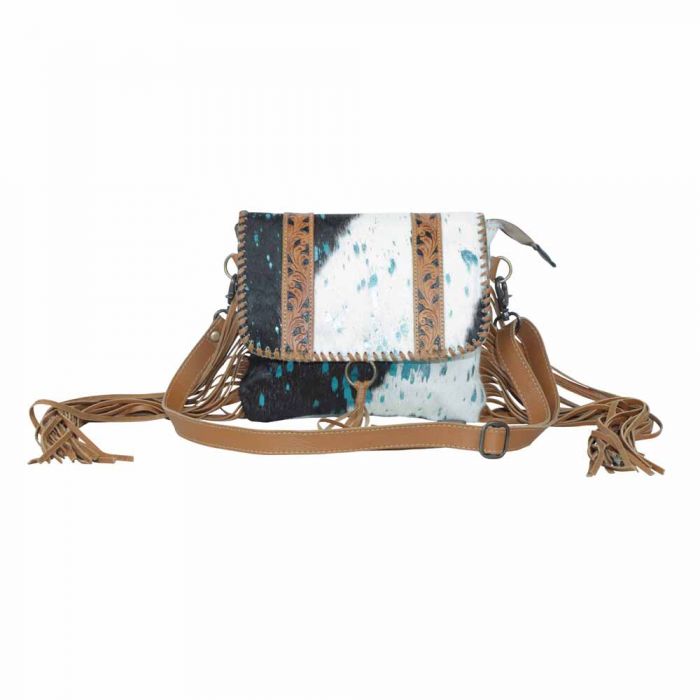 Turq Paint Splatter HideOn Leather Myra Bag