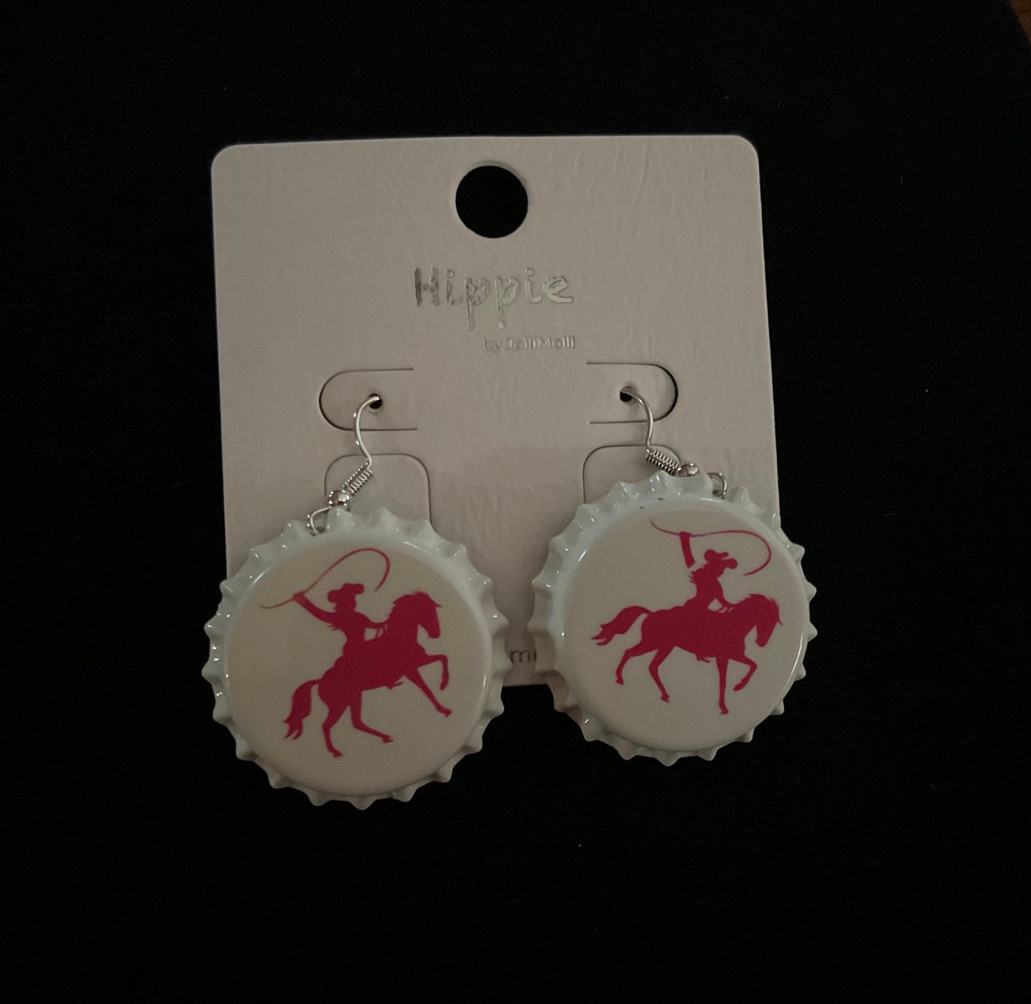 Rope’n Cow Girl Bottle Cap Earrings
