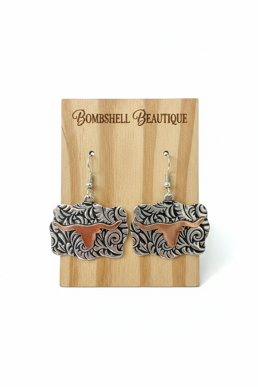 Embossed Bull Buckle Earrings