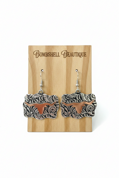 Embossed Bull Buckle Earrings