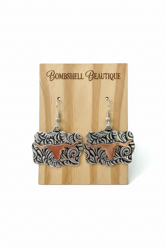 Embossed Bull Buckle Earrings