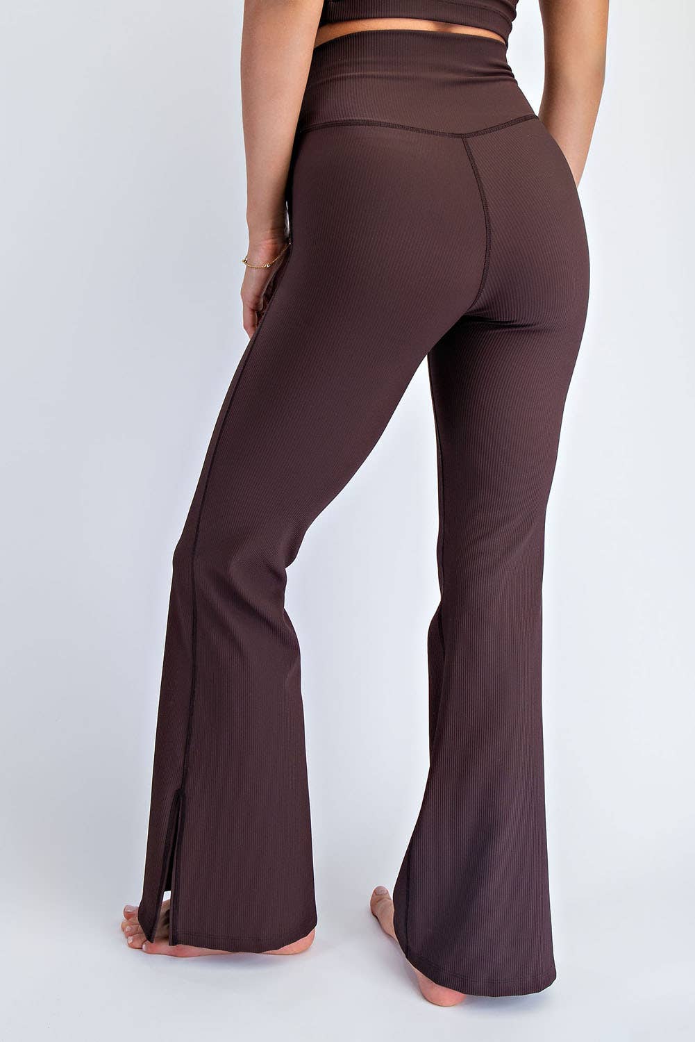 NYLON RIB V WAIST FLARED LEGGINGS: Black / S-M-L(2-2-2)