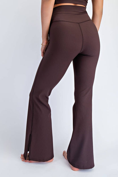 NYLON RIB V WAIST FLARED LEGGINGS: Black / S-M-L(2-2-2)