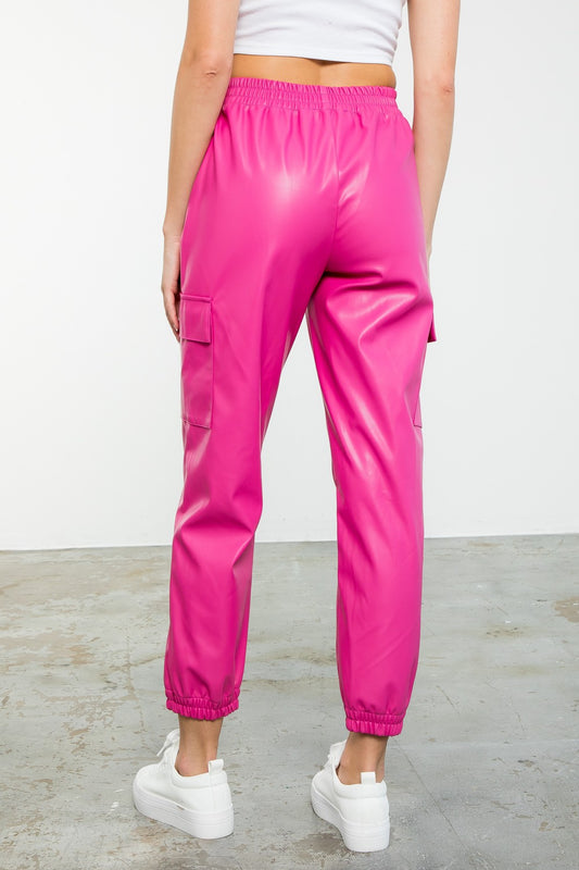Poppin Pink Leather Joggers