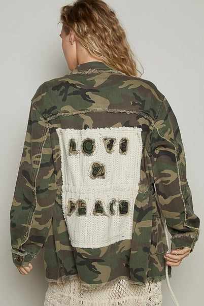 Love & Peach Camo Patched Jacket