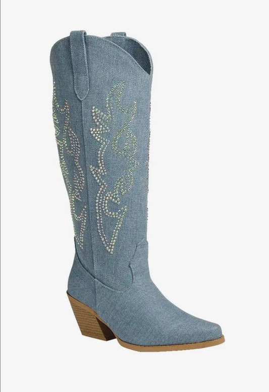 Rhinestone Cow Girl Denim Boot