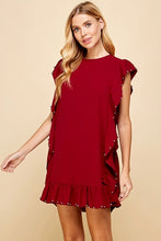 Load image into Gallery viewer, Garnet Studded Ruffle Dress
