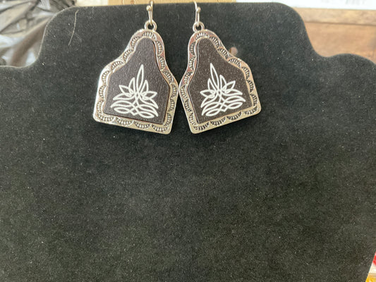 Boot Stitch Cow Tag Earrings