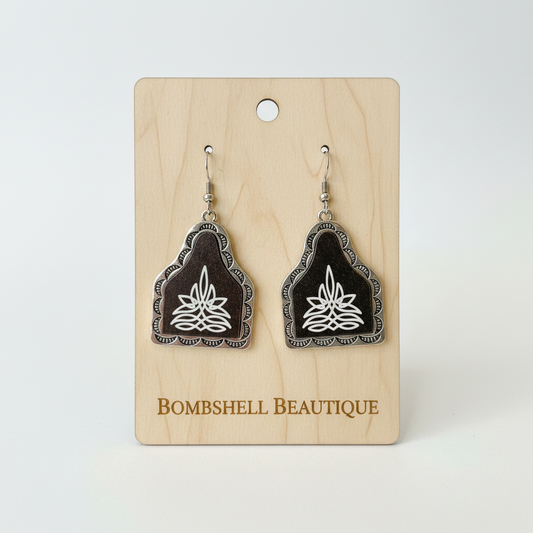 Boot Stitch Cow Tag Earrings