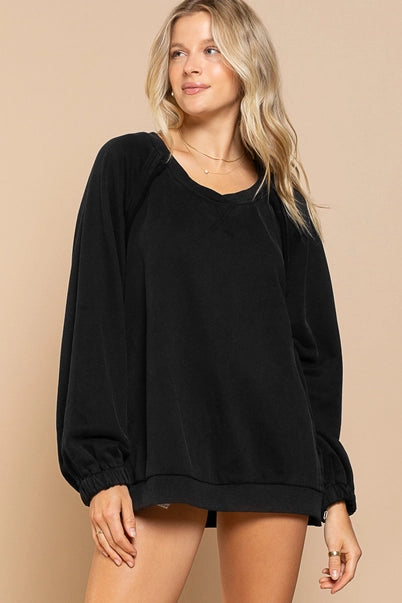 Back Cross Strap Details Balloon Sleeve Sweatshirt