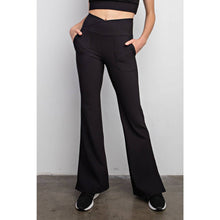 Load image into Gallery viewer, NYLON RIB V WAIST FLARED LEGGINGS: Black / S-M-L(2-2-2)
