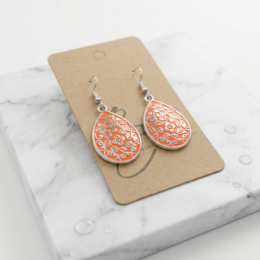 Orange Reflection Tear-Drop Dangle Earrings