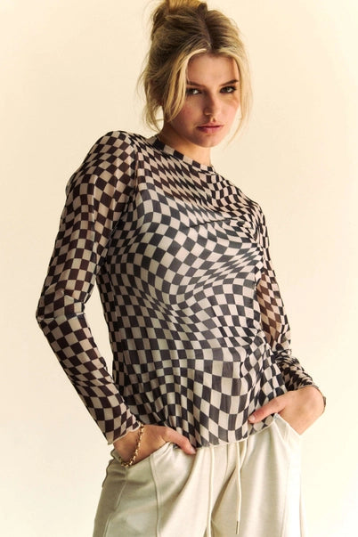 Lauren's Mesh & Checkered Top