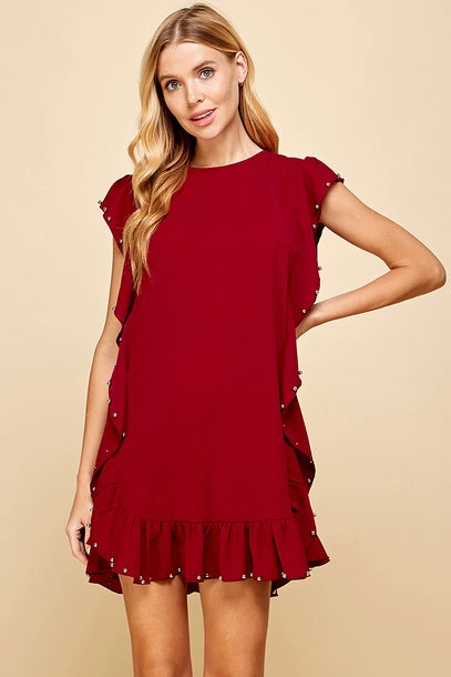 Garnet Studded Ruffle Dress