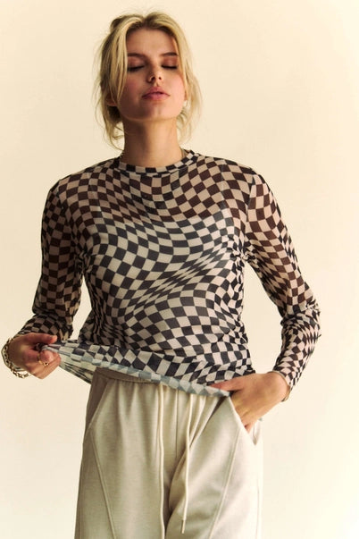 Lauren's Mesh & Checkered Top
