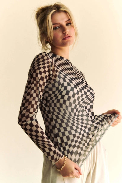 Lauren's Mesh & Checkered Top