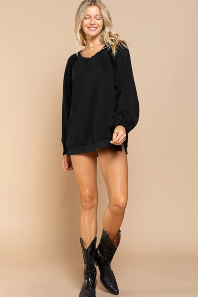 Back Cross Strap Details Balloon Sleeve Sweatshirt