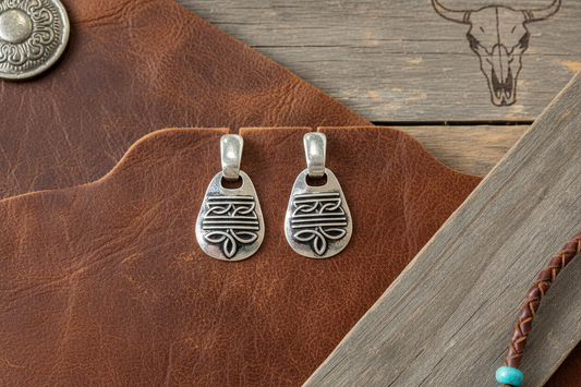 Brush Silver Boot Stitch Earrings