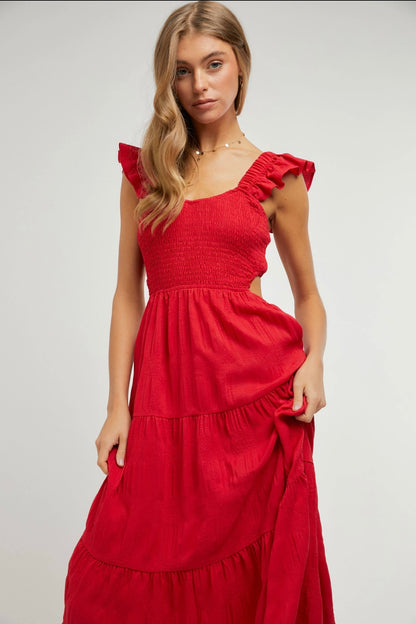 Redder than Red Ruffle Midi Dress