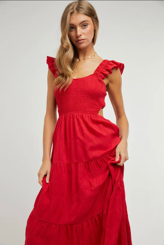 Redder than Red Ruffle Midi Dress