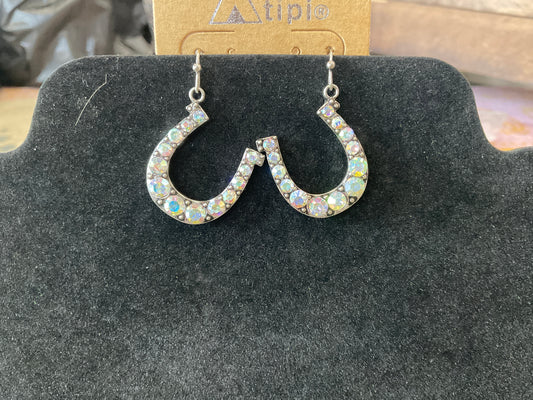 Iridescent Rhinestone Horse shoe Earrings