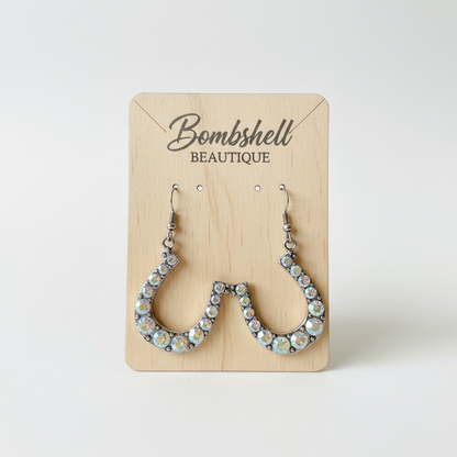 Iridescent Rhinestone Horse shoe Earrings