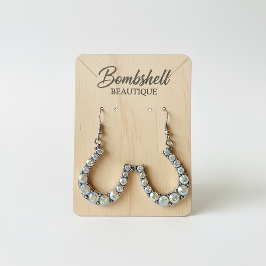 Iridescent Rhinestone Horse shoe Earrings