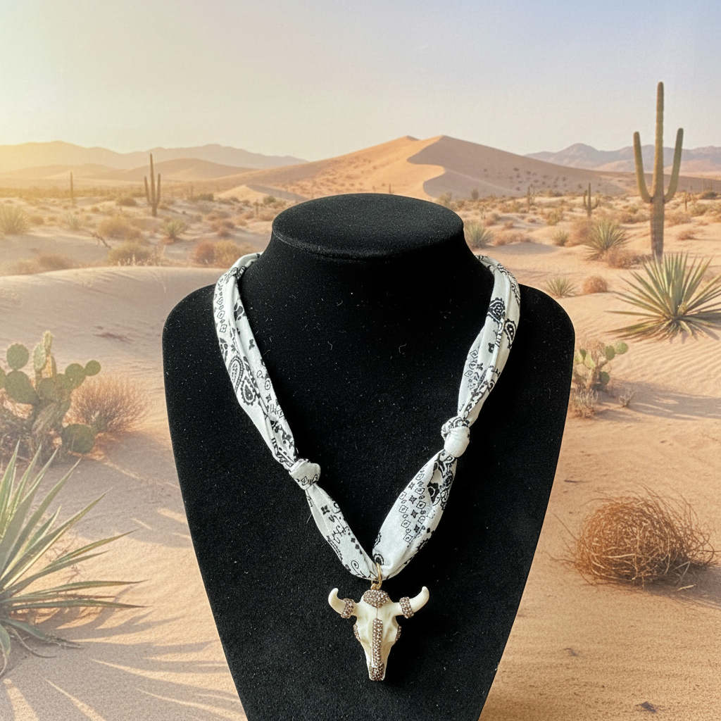 Rhinestone Steer Bandana Necklace