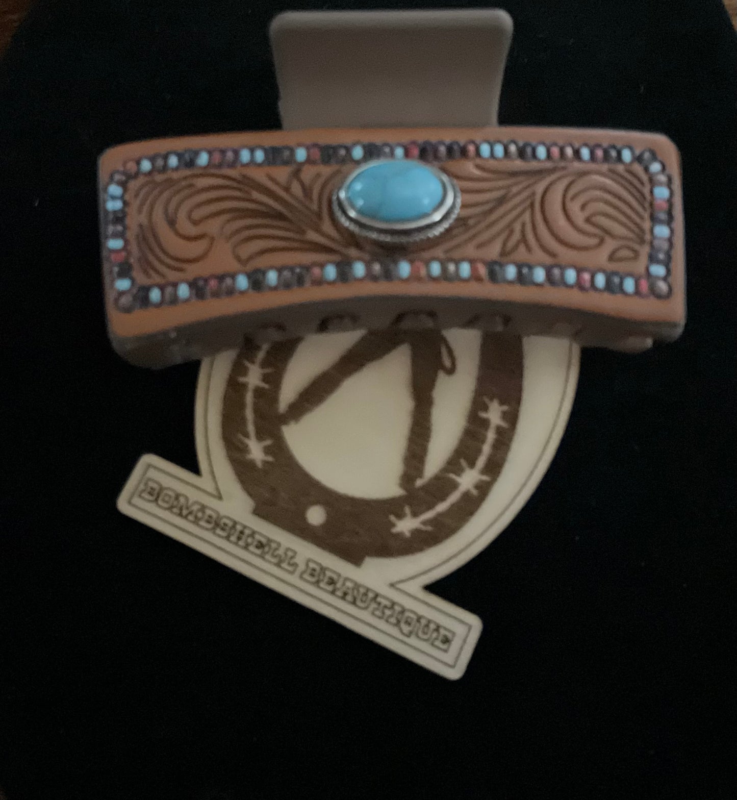 Turquoise & Leather Hair Clip