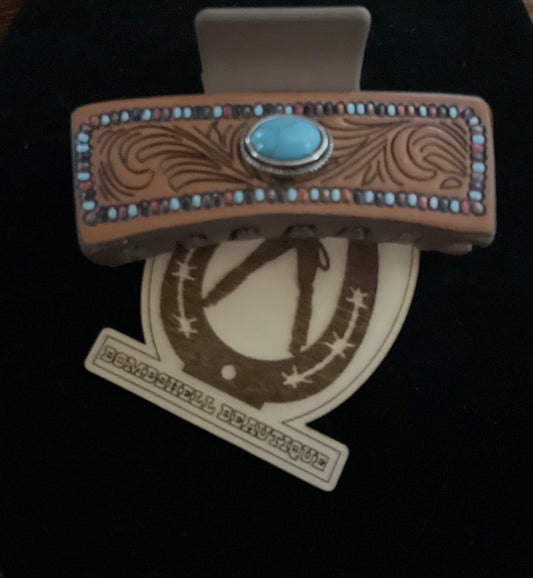 Turquoise & Leather Hair Clip