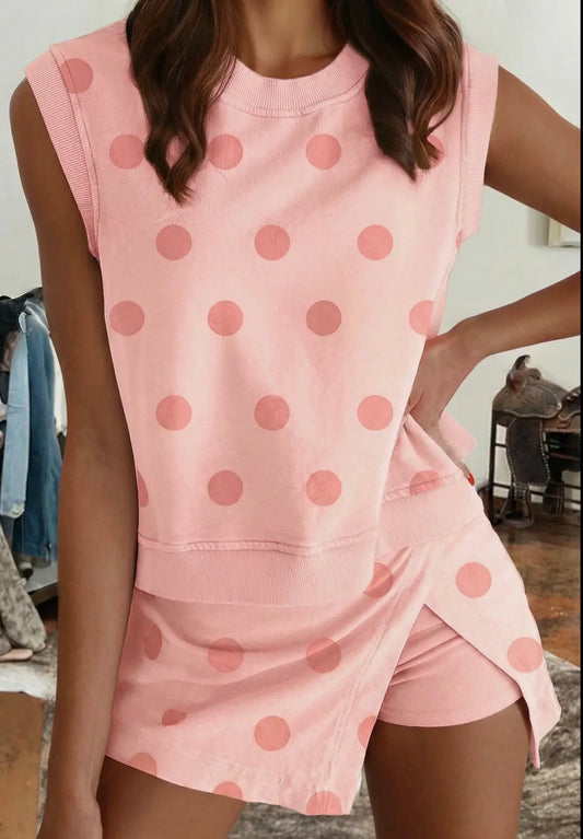 Pink Polka Dot Skort Set