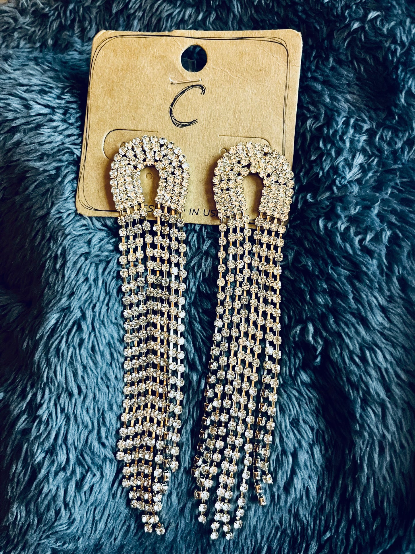 Horse Shoe Crystal Fringe Earrings