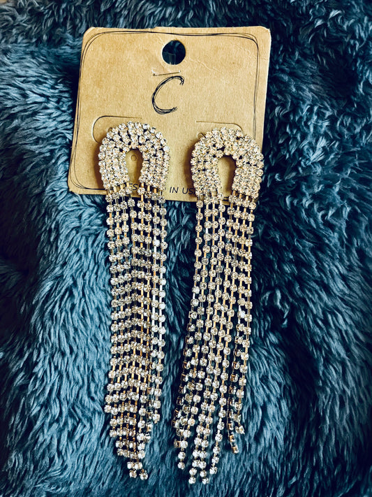 Horse Shoe Crystal Fringe Earrings