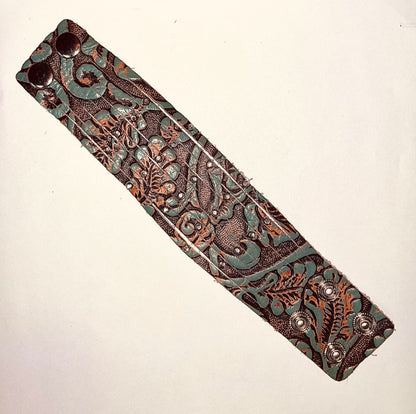 Turq Tooled Leather Snap Bracelet