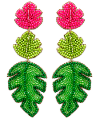 Beaded 3Tier Leaf Earrings